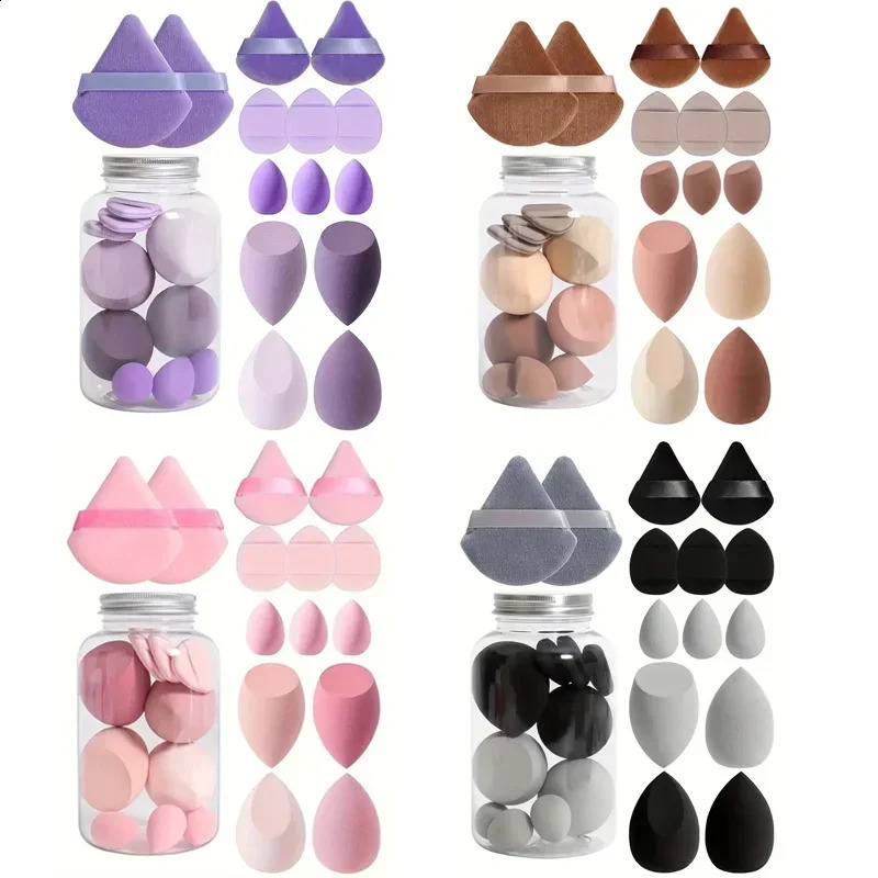 14 Piece Makeup Sponge Set with Storage Jar Velvet Beauty Sponge Makeup Sponge Finger Puffs Basic Makeup Puffs 241008