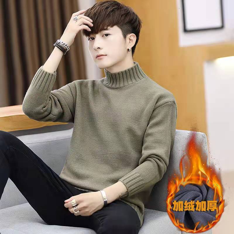 2024 new designer winter semi high neck one-piece wool thickened autumn and winter new bottom knitted sweater suitable for men's warm top inner l