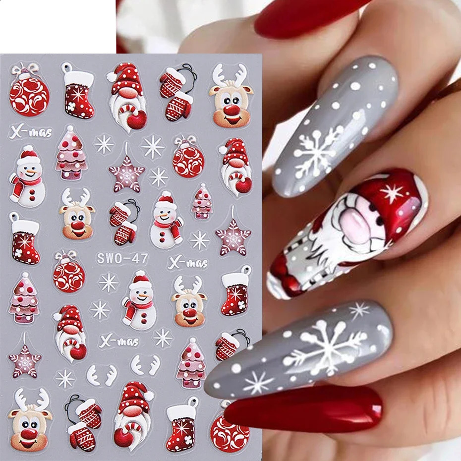 Christmas nail stickers Santa Claus snowman gloves cartoon self-adhesive slider nail stickers snowflake decorations 241008