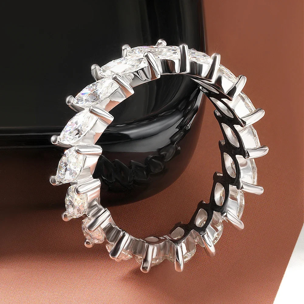 Original Marquess Cut Diamond Ring Eternal Band Certified 925 Sterling Silver Hip Hop 240912