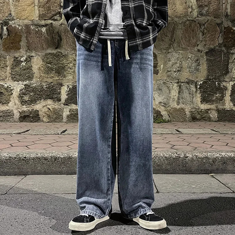 2025 SpringSummer Mens Jeans Street Wide Leg Pants Wash Pull Trend Bag 240929