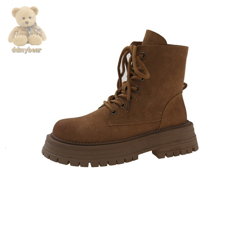 Ddmybear Thin Martin Women 2024 New Leather Thick Soled Spring And Autumn Frosted Short Boots For With Skirts Chinese Brand Shoes F1011-80