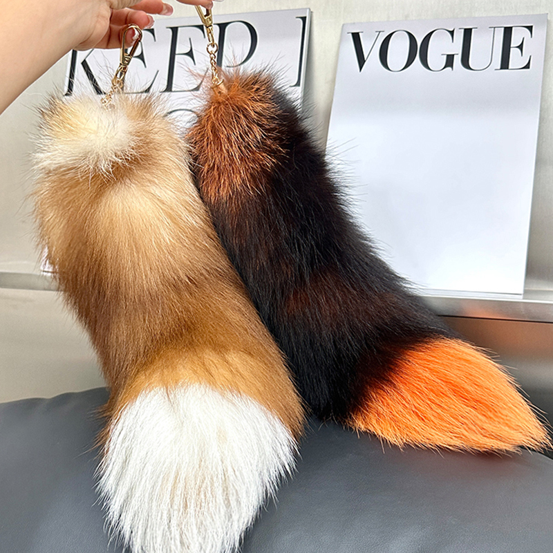 40Cm Real Fox Keychain Wolf Tail Fur Tassel Key Chains Bag Charm Keyring Holder Strap Chain Best Gift Jewelry