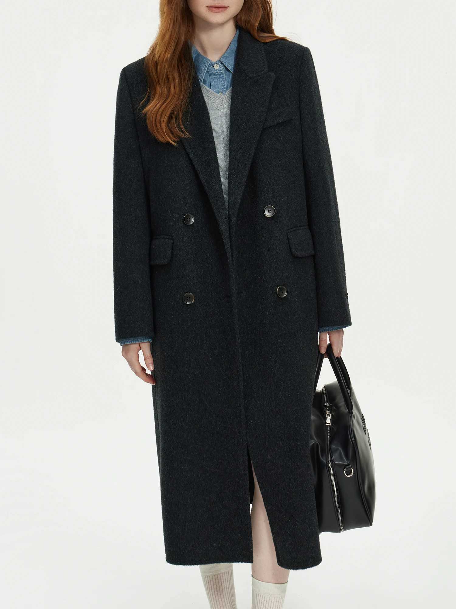 FSLE 80% Wool 20% Yak Velvet 2 Color Long Suit Coat For Women 2024 Fall Winter Warm Casual Versatile Tweed Long Jacket 24FS14212X241009