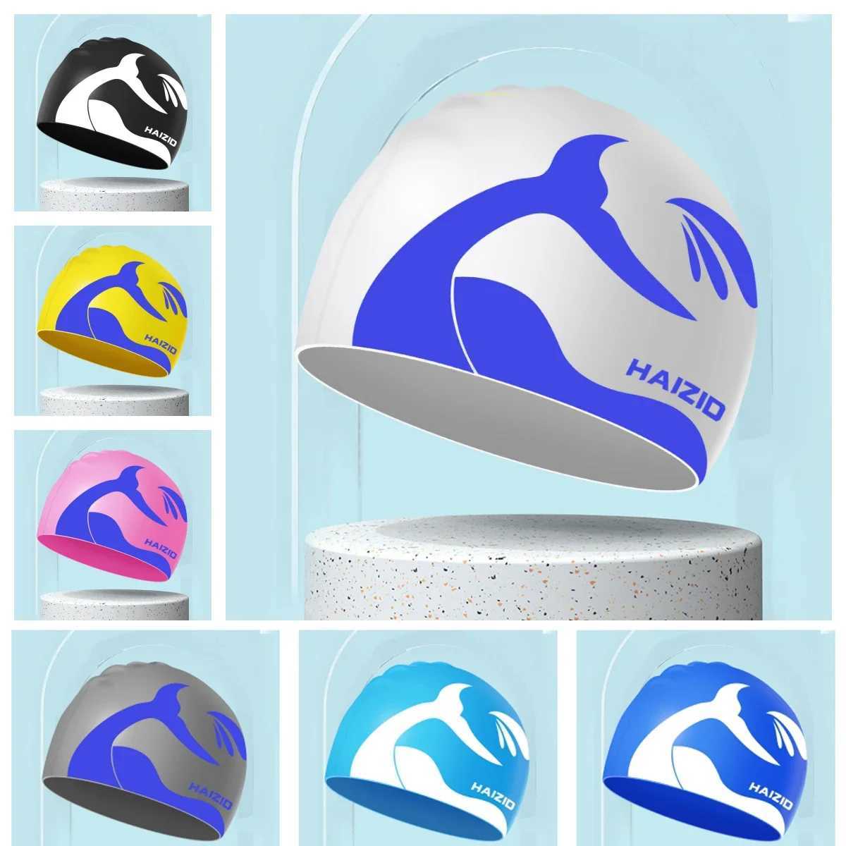 New silicone swimming cap cute and fashionable ear muffs waterproof swimming cap for women adult swimming cap CL241009