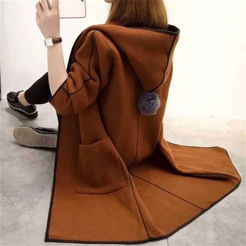 2023 Spring Autumn and Winter New Hooded Woolen Top Coat Womens Mid-length Korean Version Student Loose All-Match Woolen CoatX241009