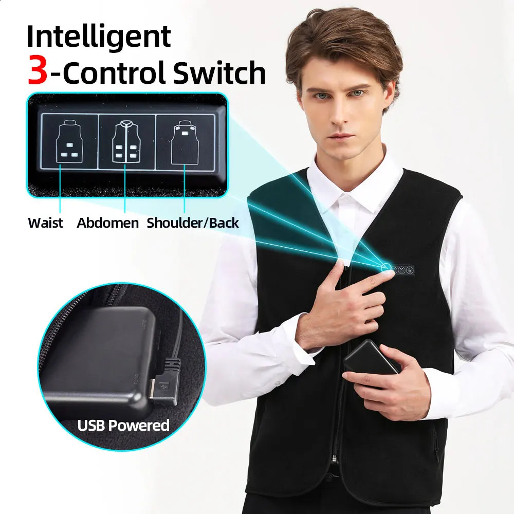 Usb Heated Vest Men Women Rechargeable Warming Self Heating Vest Fleece Electric Heated Jacket Clothing Thermal Waistcoat 241007
