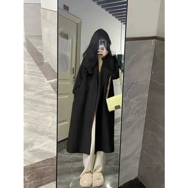 2023 New Arrival Womens Medium-length Woolen Overcoat Korean-style Loose Fit High-end Feel Woolen Jacket For Autumn/winterX241009