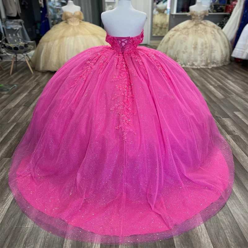 Rose Red Shiny Quinceanera Dresses Off The Shoulder Beads Lace Mexican Princess Sweet 16 Birthday XV Ball Gown Cinderella Vestido De 15 Anos