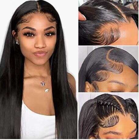 Front black long straight hair headband, lace wig