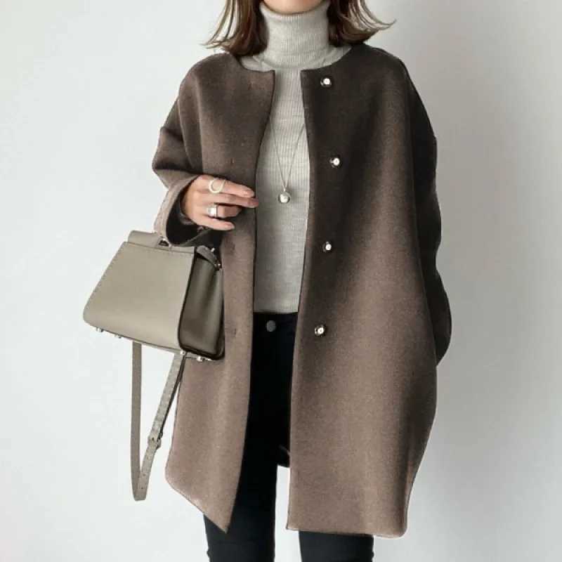 Autumn/winter 2024 Commuting Cardiganslims Woolen Neck Round Slim Fit Overcoat Stylish Warm Top For WomenX241009