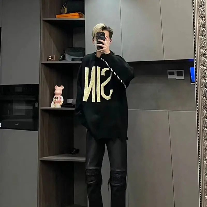 Autumn and Winter Street Style Sweater Mens Loose Fashion Trust High Quality Wool Outer Knitted Zipper 241007