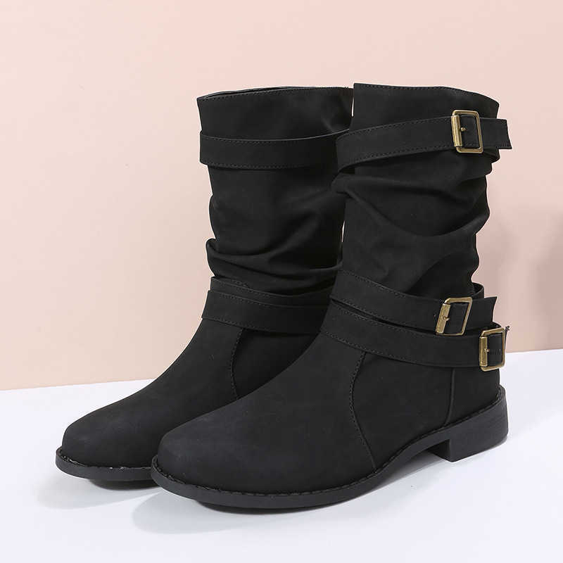 Mid Length Martin Boots For Women Autumn Winter Fashion Boots For Women With Round Toe Flat Bottoms Womens Large Boots 240826