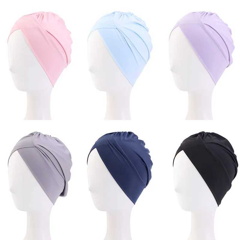 Muslim Fashion Solid Turbo Cap Elastic Cross Swimming Cap Fashion Womens Bottom Cap Fashion Womens Headscarf Cap CL241009