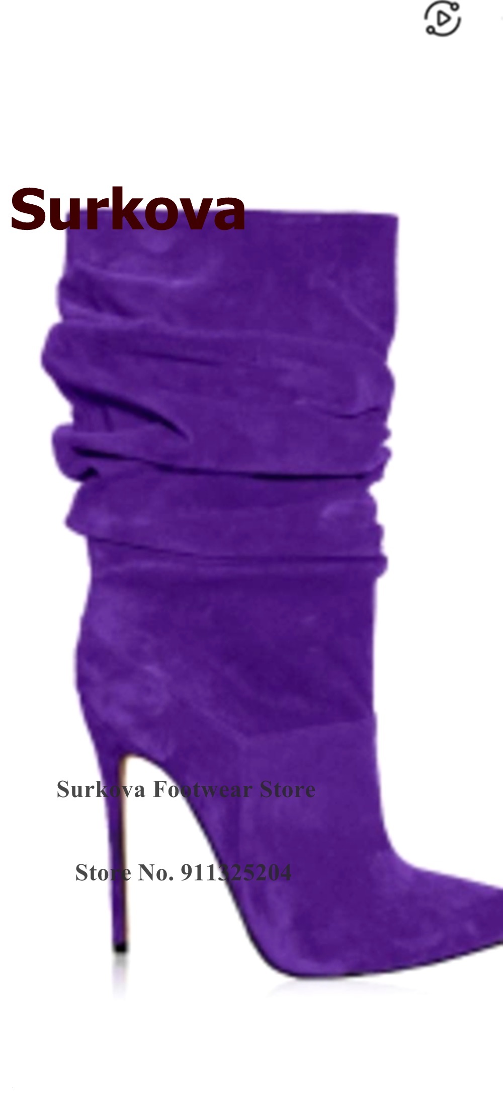 Surkova Brown Suede Pleated Mid-Calf Women Stiletto Heels Pointed Toe Dress Shoes Folded Pattern Middle Boots Size46