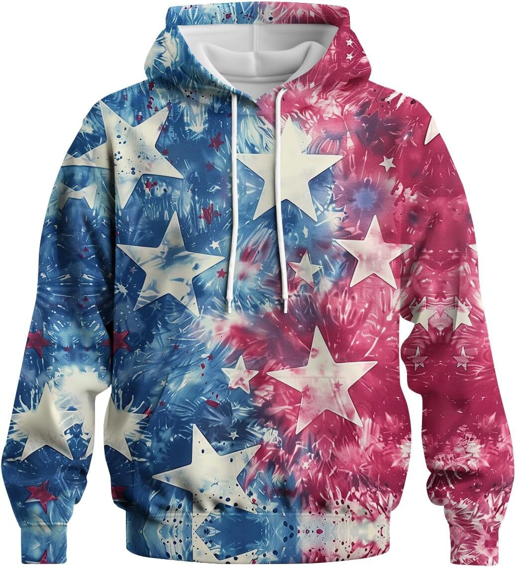 Hoodie for Mens Womens Mens American Flag Pattern Hoodies Patriotic American Hoodie Casual Long Sleeve Pockets Hooded Sweatshirt Graphic tracksuit
