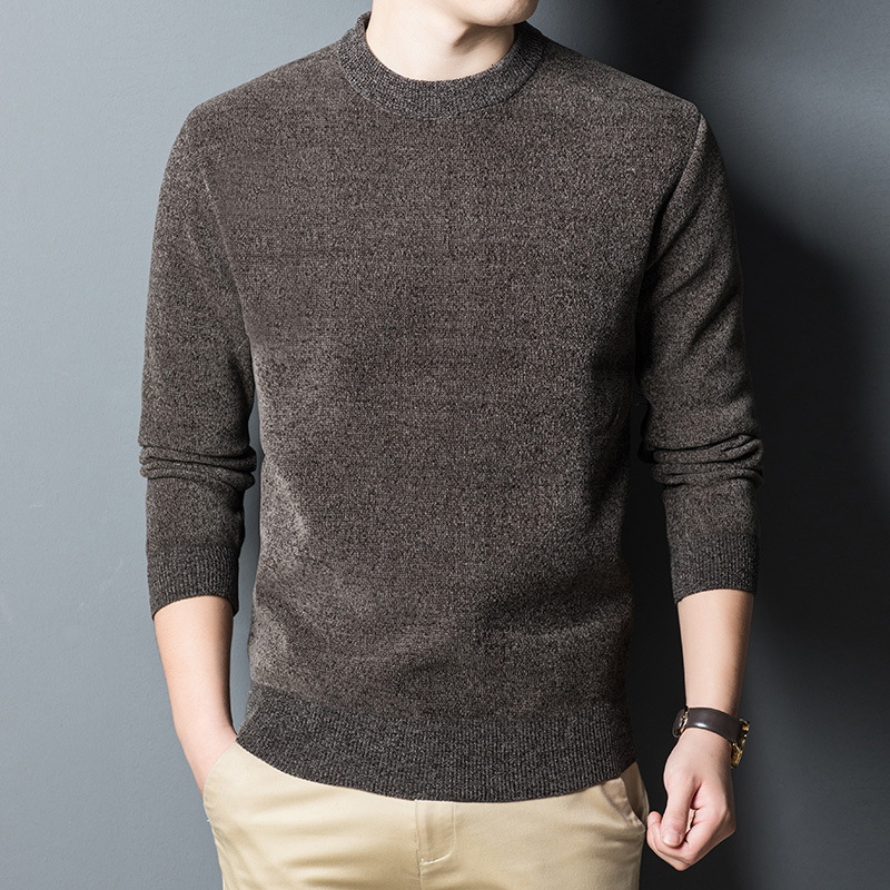 2024 new designer winter men's middle-aged and young loose bottom knitted sweater round neck plush thick chenille autumn and winter warm sweater 
