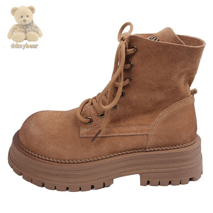 Ddmybear Martin Women's 2024 Spring And Autumn New Brown Height Increasing Workwear Western Cowboy Thick Soled Short Boots Chinese Brand Shoes F1