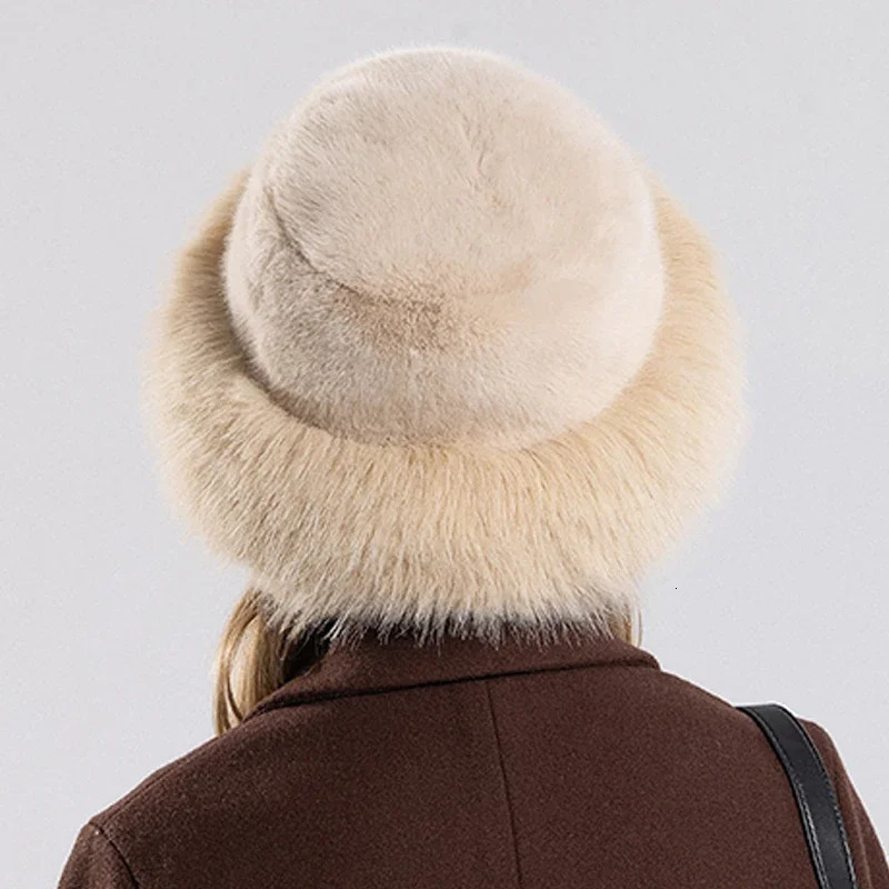 Womens Winter Hat Thickened Artificial Rabbit Hair Bucket Warm Earrings Russian Cossack Fur Outdoor Ski 241009