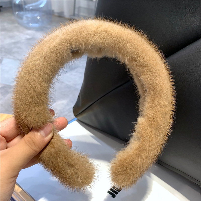 2024 Hot Sale Women Winter 100% Mink Headbands High Quality Real Fur Band Lady Fashion Hair Hoop Furry Gift