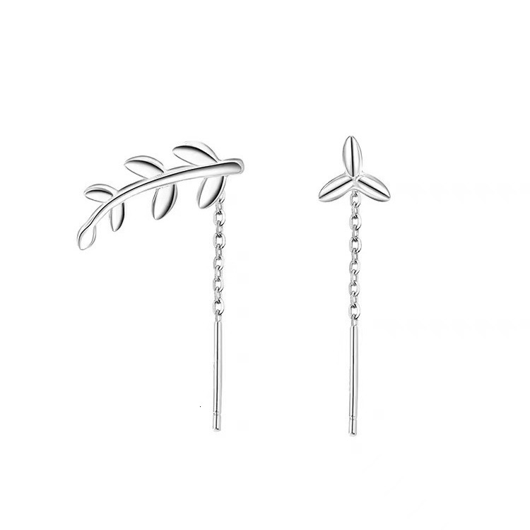 Three Leaf Lucky Grass Ear Thread, Women's Earnail Earrings, Internet Celebrity, Unique Design, Simplicity