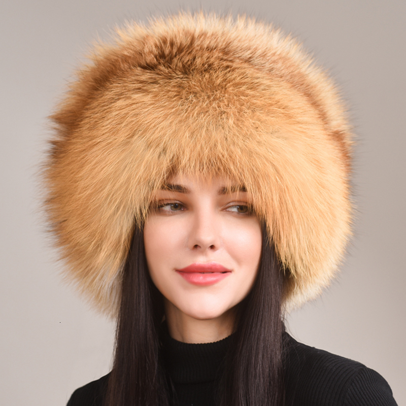 Autumn And Winter 2024 New Womens Genuine Natural Cap Russian Real Fox Fur Dome Mongolian Hat