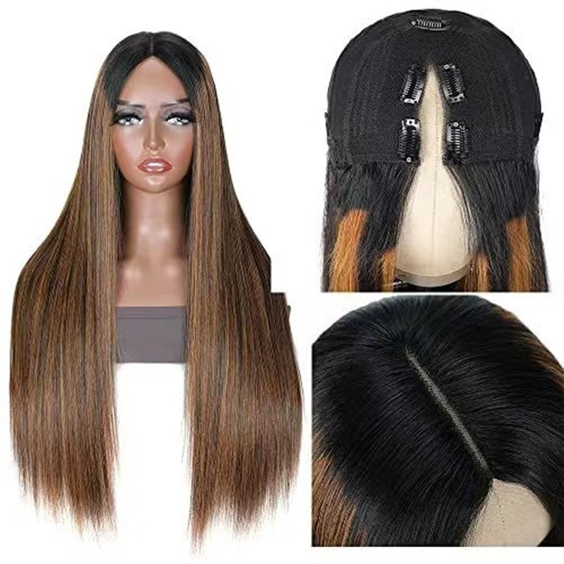 Dark roots glueless clip in u Part highlight balayage wig human hair 150% voluminous flawless without leaving any of natural hair out