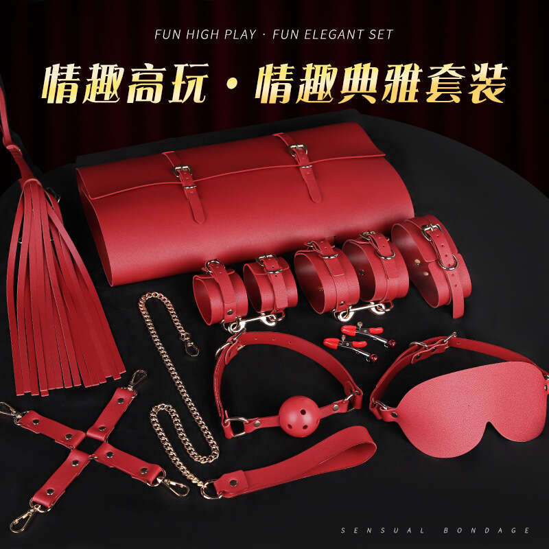 Training female slave SM props 10 piece set leather SM set fun handcuffs strap storage bag alternative adult products