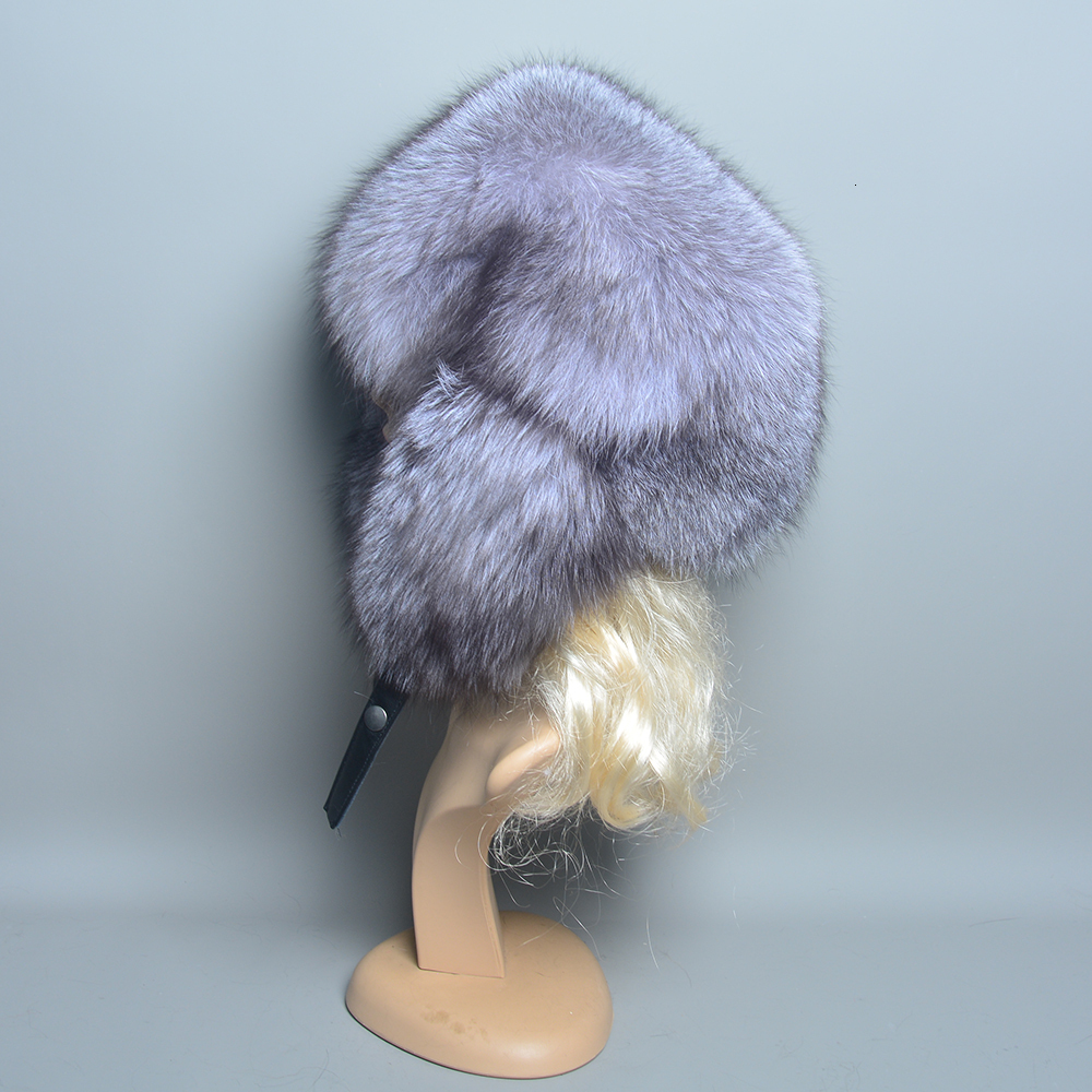 Hot Sale Women Winter Real Knitted Top Natural Ear Cap Genuine Fox Fur Bomber Hat