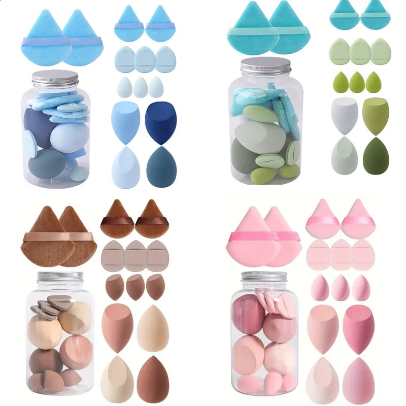 14 piece makeup sponge set with storage tank latex free makeup sponge finger puffs dual-purpose wet dry basic makeup puffs 241008