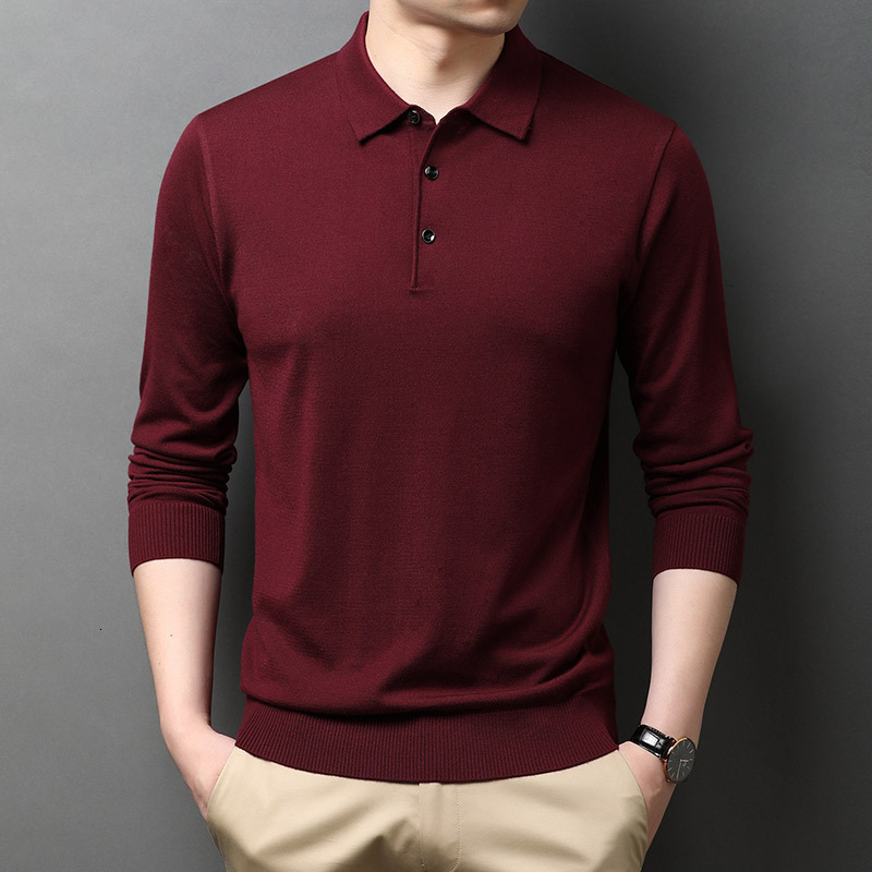 2024 New Designer Winter Men's Thin Long Sleeve Middle aged T-shirt with 6 Hairy Collar Solid Color Polo Shirt for Men