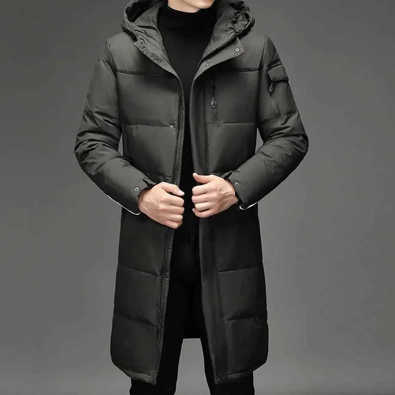 Puffer Jacket Mens Winter Duck Down Man Black Long Windbreaker Coat Hooded Parkas Clothes Luxury LX241009