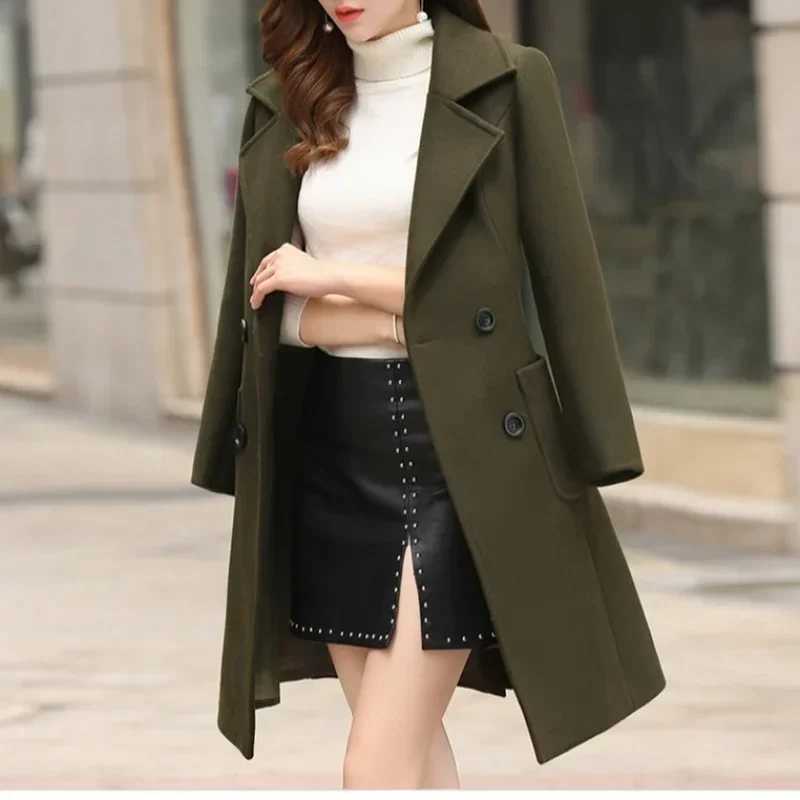 Women Woolen Coat Autumn Winter New Korean Slim Fit Mid-long Elegant Abrigos Mujer InviernoX241009