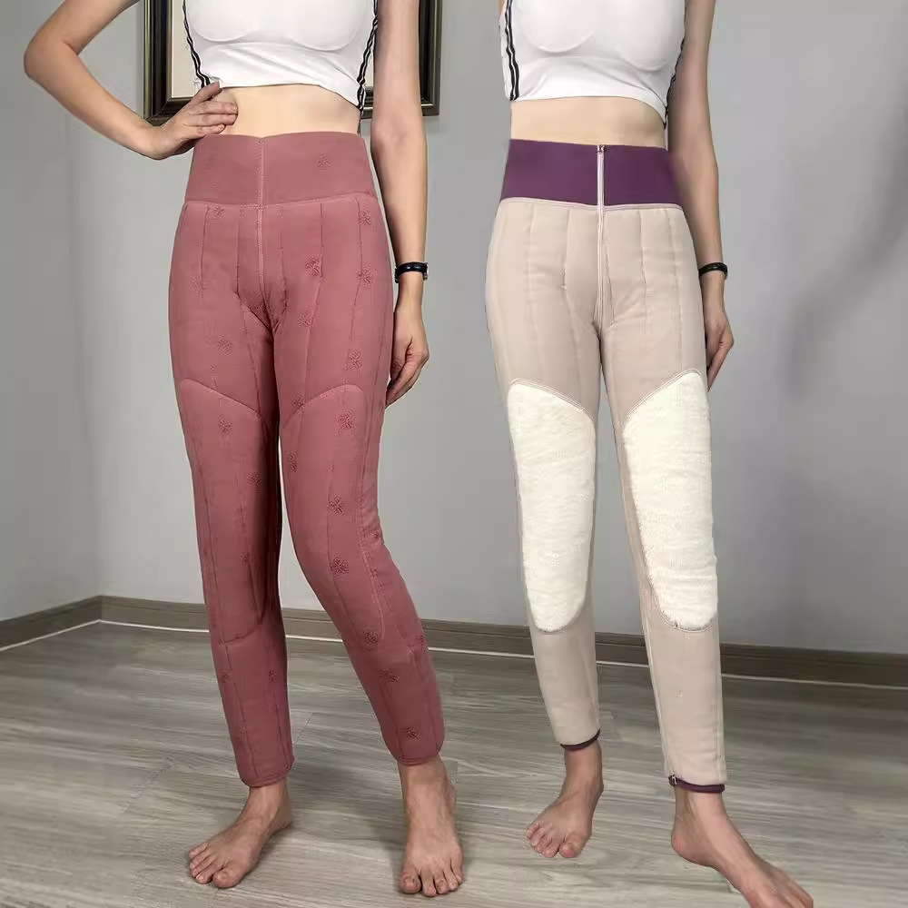 woolen cotton pants for women in winter warm and plush thick pink high waisted knee pads oversized leggings for middleaged and elderly people