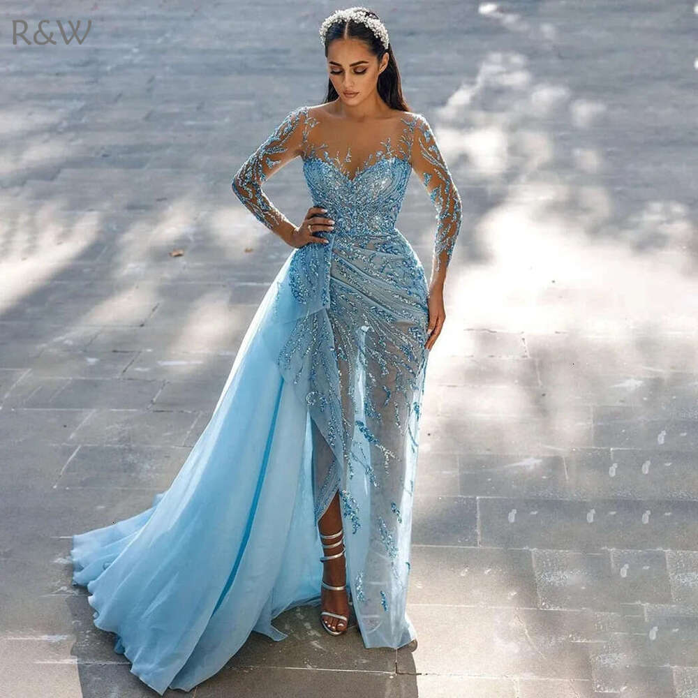 R&W 2024 Plus Size Red Prom Evening Dresses Formal For Women Mermaid Sheer Neck Beaded Appliqued Lace Birthday Dress Second Reception Gowns AM1641