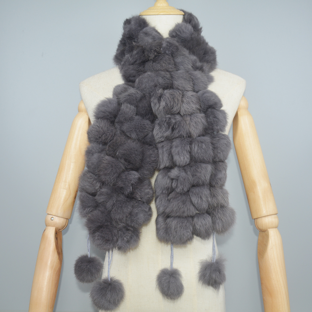 2024 Winter Women Genuine Real Rex Rabbit Fur Balls Scarves Russian Cute Female Fashion Warm Fur Scarf Colourful