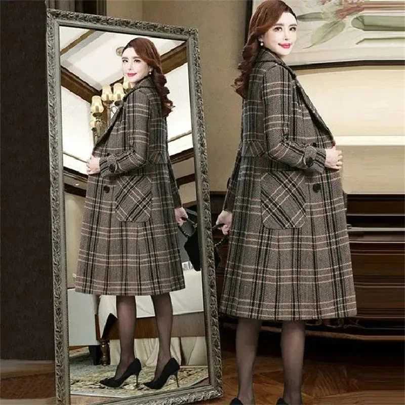 Womens High-end Thicke Woolen Coat NEW Autumn Winter Korean Windbreaker Jacket Temperament Mid-Long Outwear Female 7XLX241009