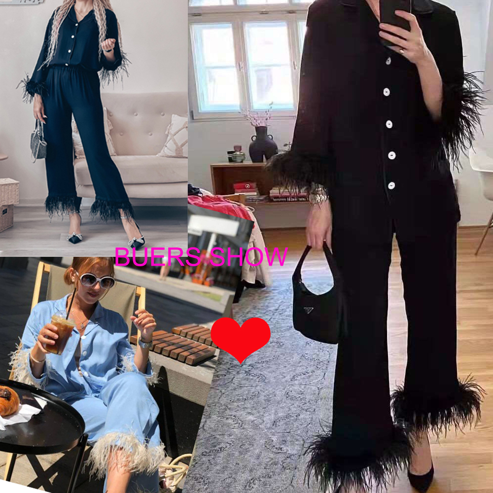 NHKDSASA Sleepwear For Women New Cute Silk Cotton Light Ostrich Wool Pamas Two-Piece Set Solid Color Home Suit