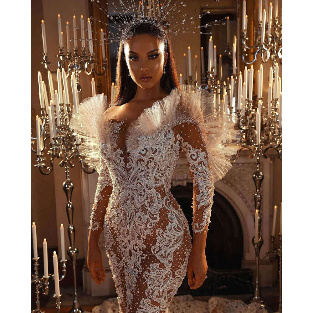 Gorgeous Wedding Dresses Mermaid V-Neck Appliques Pearls Long Sleeve Princess Bride Dress Vestido de novia Custom Made