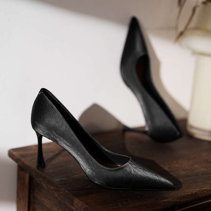 3389-42 French High Women's Slim Heels, Qipao, Xiuhe Simple Engagement And Bridesmaid Shoes, Solid Color Work Shoes