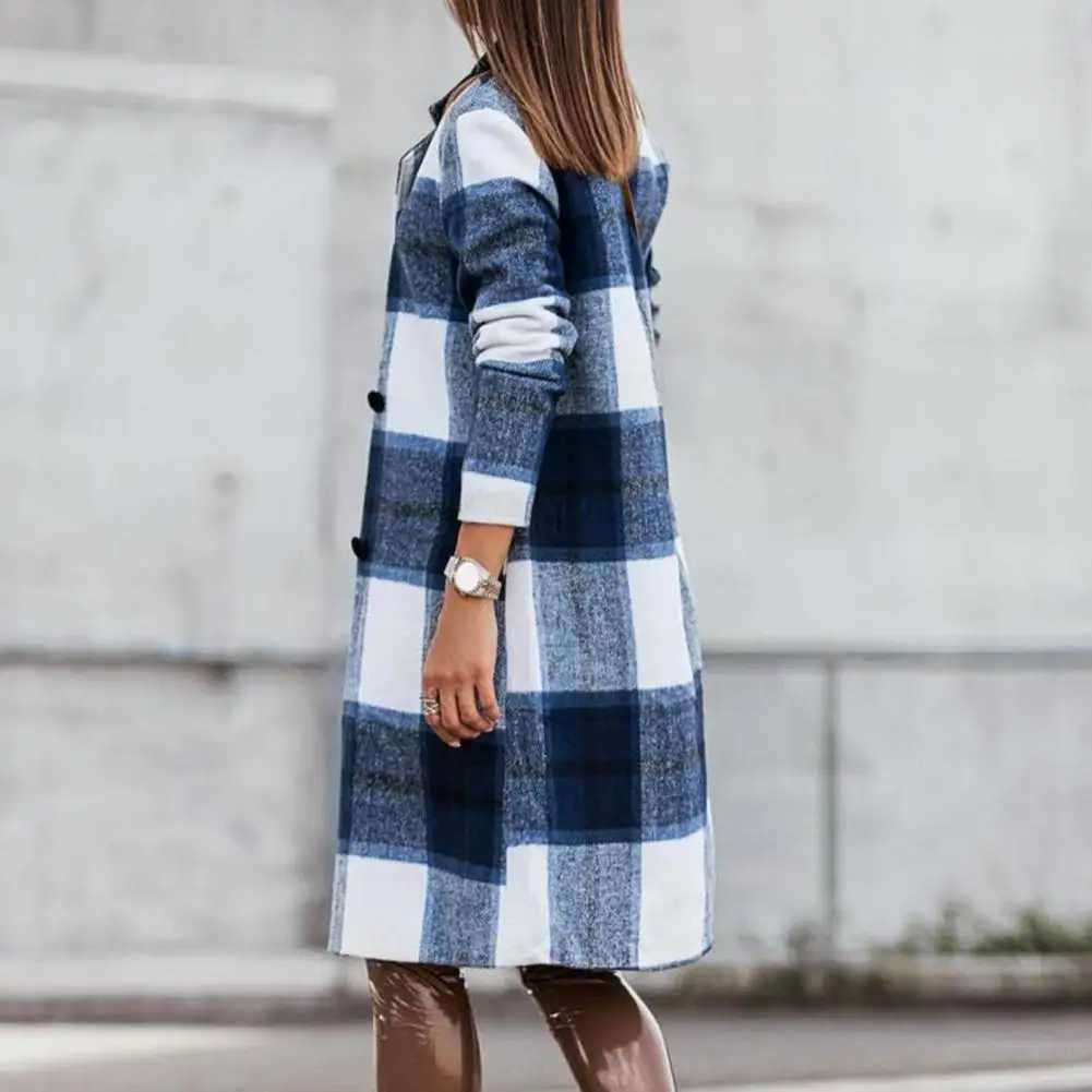 2023 Womens Fashionable Spring Coat Vintage Coat Plaid Print Warm Medium Length Jacket Coat Lapel Autumn CoatX241009