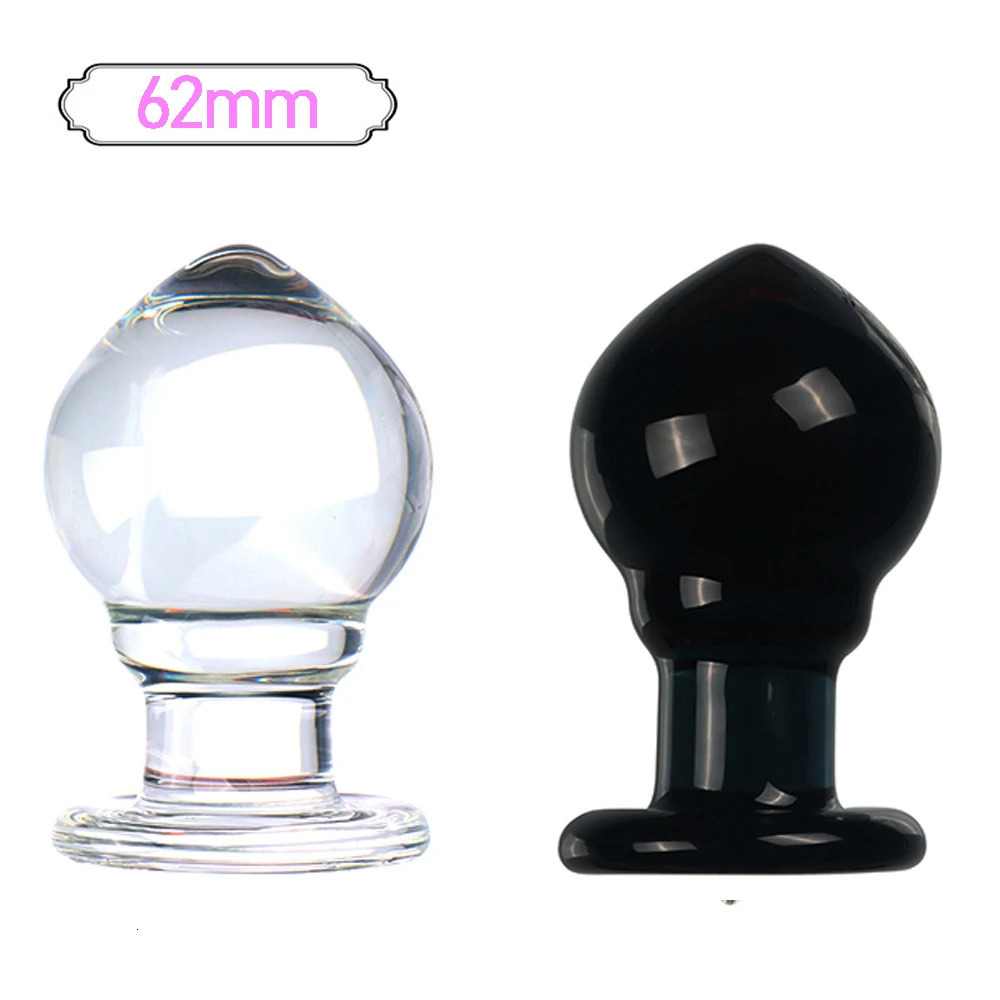 62mm large black glass anal ball crystal Buttplug Anus plug body massage adult sex toy 240914