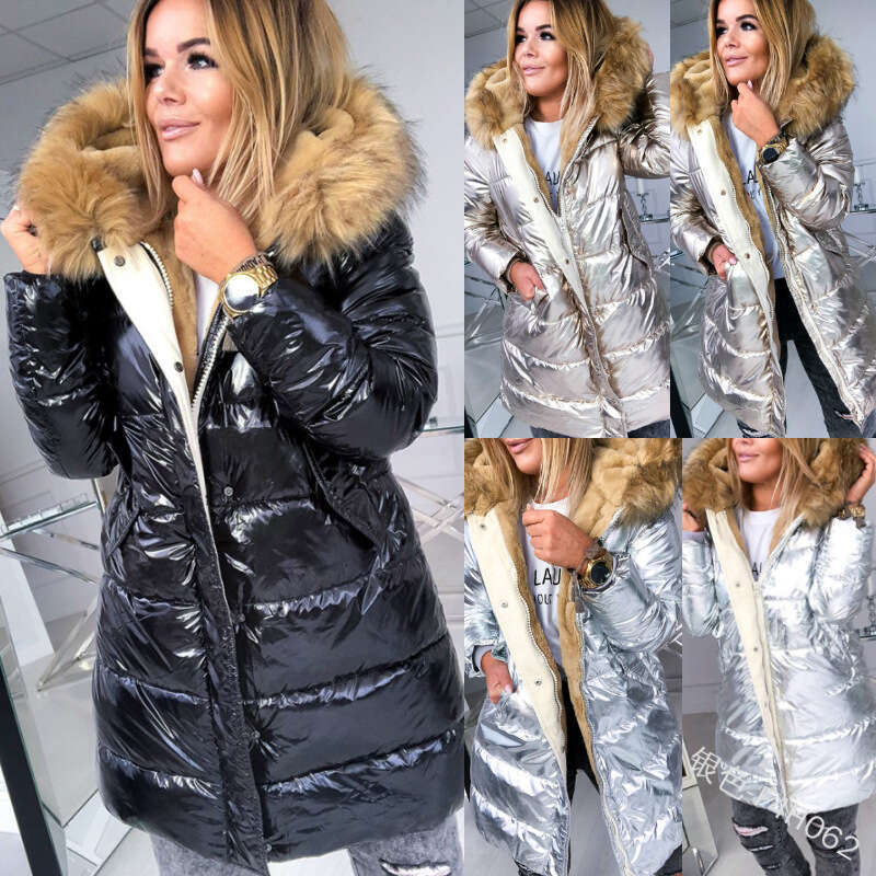 Upgraded Winter Casual Warmth Womens Slim Fit Solid Color Bright Face Zipper Inner Gall Collar Cotton Coat