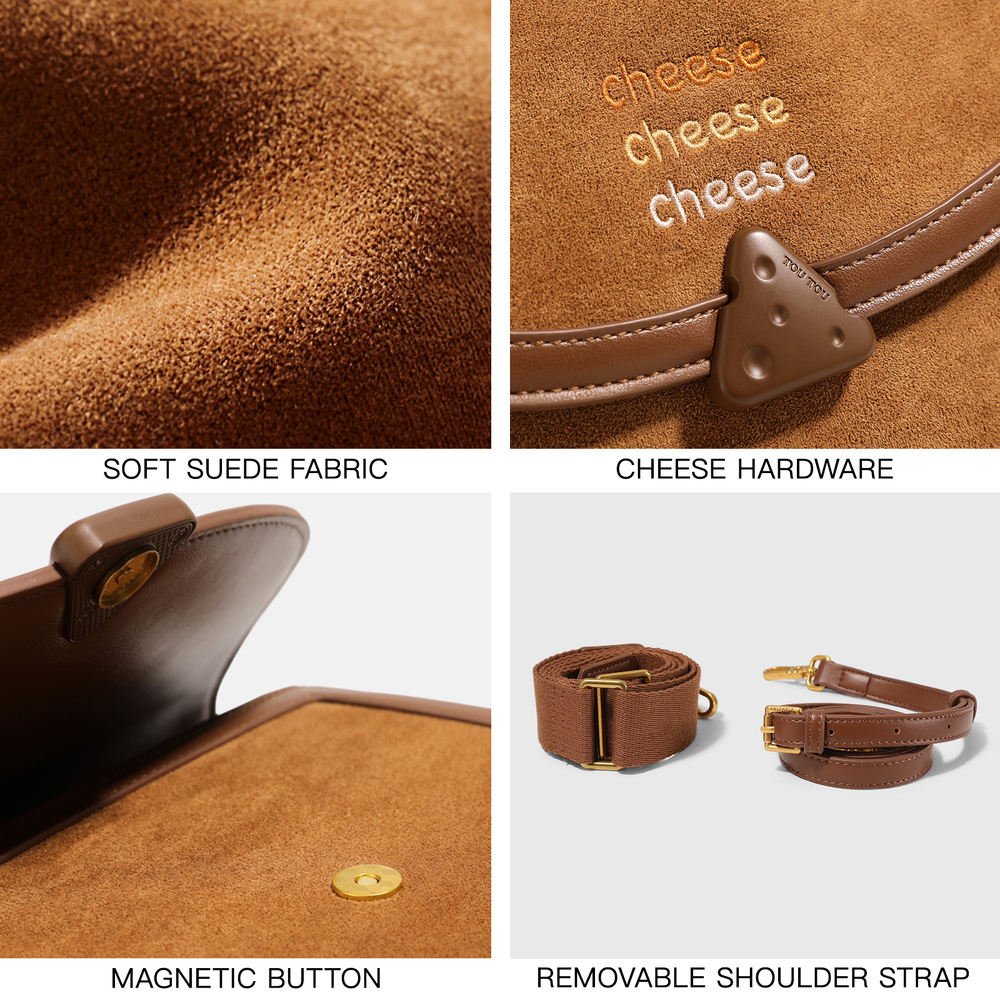 TOUTOU Cheese Saddle Vintage Length Adjustable Shoulder Strap Crossbody Zipper Bag For Ipad Mini Phone Christmas Gift