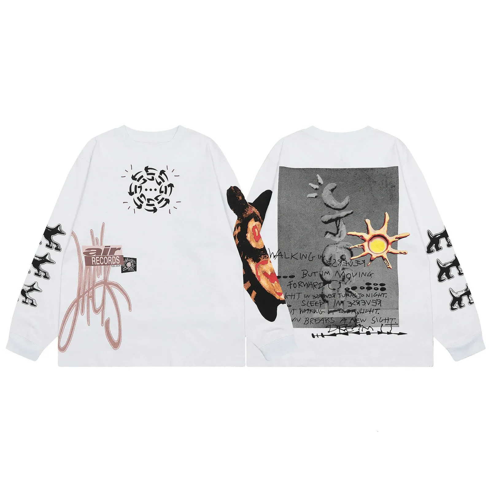 Y2k Streetwear Graffiti Long Sleeve Cotton Tshirts for Men and Women Crew Neck Ropa Hombre Baggy Oversized Top Tees 241009