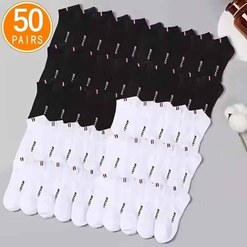 20/50 pairs of high-quality soft and comfortable mens sports socks casual breathable black and white socks 241009