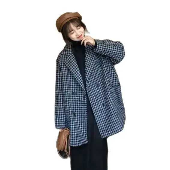 Checked Suit Woolen Coat Woolen For WomenS Autumn Winter Overcoat Korean Fashion Mid Length Coat For WomenS ClothingX241009
