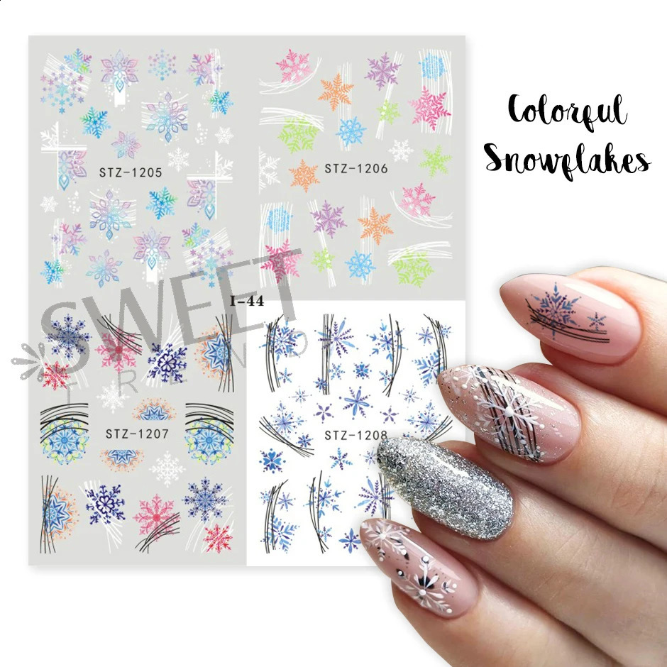 4-in-1 Holly Geometric Waternail Stickers Snowflake Santa Claus Christmas DIY Year Decoration Tips JII-48 241008