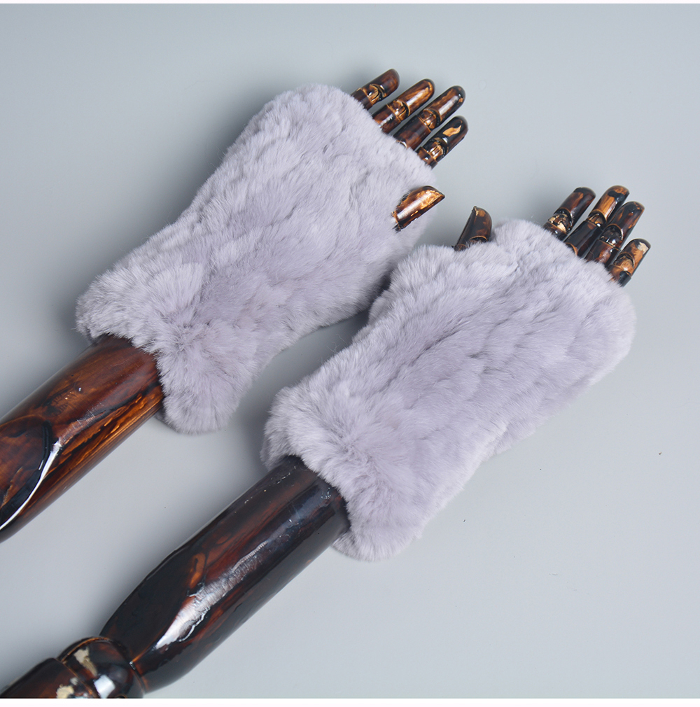 Women Genuine Knitted Rex Rabbit New Winter Warm Lady Real Fingerless Gloves Handmade Knit Fur Mitten