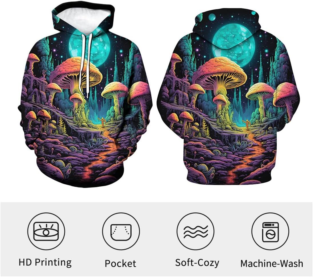Hoodie for Mens Womens Unisex Funny Mushroom Hoodie 3D Art Pattern Printing Tie Dyed Long Sleeve Pullover Hoodies Graphic Hoodies sweatshirt tracksuit